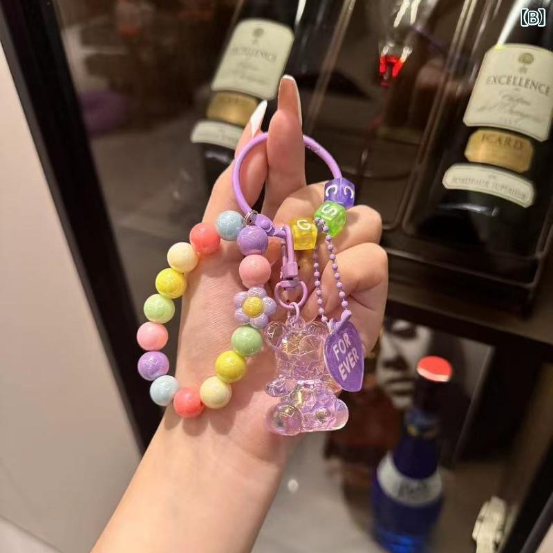 セキュアデポのキーホルダー レディース アクリル製 クマ ビーズ カラフル バッグチャーム 樹脂 ストラップ 小物 アクセサリー かわいい｜アングル2