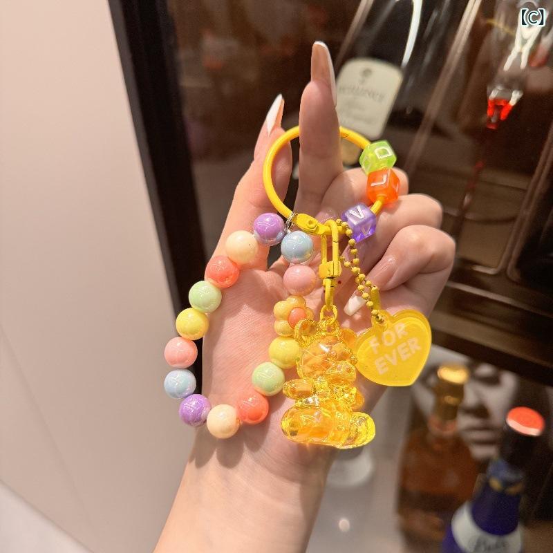 セキュアデポのキーホルダー レディース アクリル製 クマ ビーズ カラフル バッグチャーム 樹脂 ストラップ 小物 アクセサリー かわいい｜アングル3