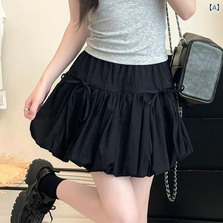スカート キッズ 女の子 ジュニア 子供服 ボトムス ミニスカート バルーンスカート A字 Aライン リボン コットンスカート カジュアル かわいい 夏服 ホワイト ブルー ブラック ブルー ブラック ブルー ブラック ブルー ブラック 120 130