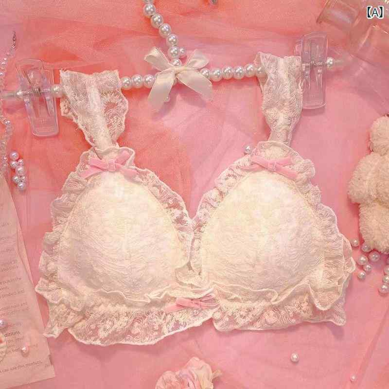 ブラジャー レディース インナー 下着 ノンワイヤーブラ 盛りブラ ロリータ風 甘め レース リボン フリル シームレス 谷間メイク 脇高 通気性 快適 補正下着 ベージュ 春夏 秋冬 secure-depo-11497719 セキュアデポ パッケージ画像