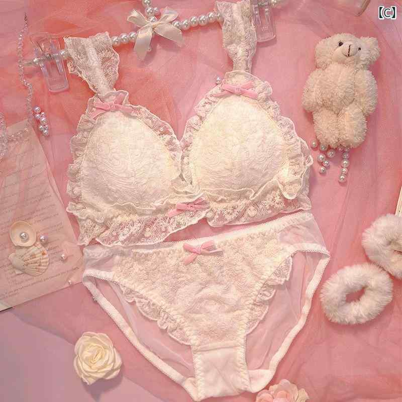 ブラジャー レディース インナー 下着 ノンワイヤーブラ 盛りブラ ロリータ風 甘め レース リボン フリル シームレス 谷間メイク 脇高 通気性 快適 補正下着 ベージュ 春夏 秋冬 secure-depo-11497719 セキュアデポ サンプル画像3