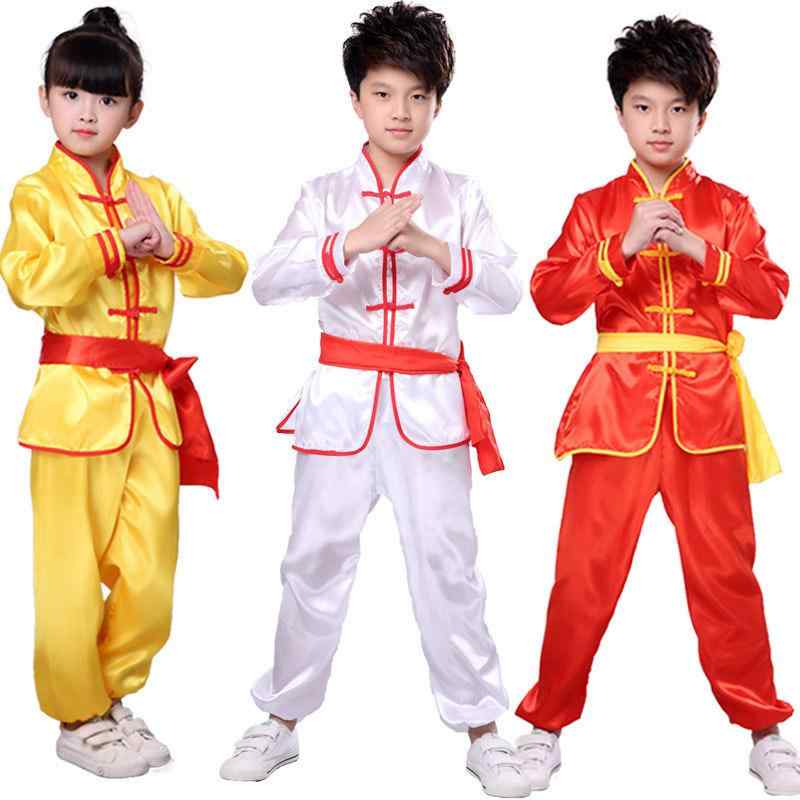 武術演出服 キッズ ジュニア 太極拳 練習着 長袖 功夫 カンフー パフォーマンス 衣装 男の子 女の子 子供 ユニセックス セットアップ コットンブレンド お稽古 発表会 演武用