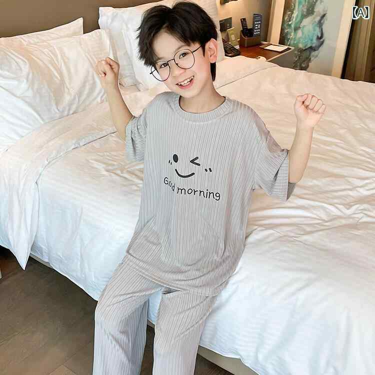 パジャマ キッズ 男の子 半袖 接触冷感 ルームウェア 部屋着 トップス パンツ 2点セット ゆったり カジュアル 薄手 吸汗速乾 夏 無地 グリーン グレー グリーン グレー グリーン グレー グリーン グレー グリーン グレー グリーン