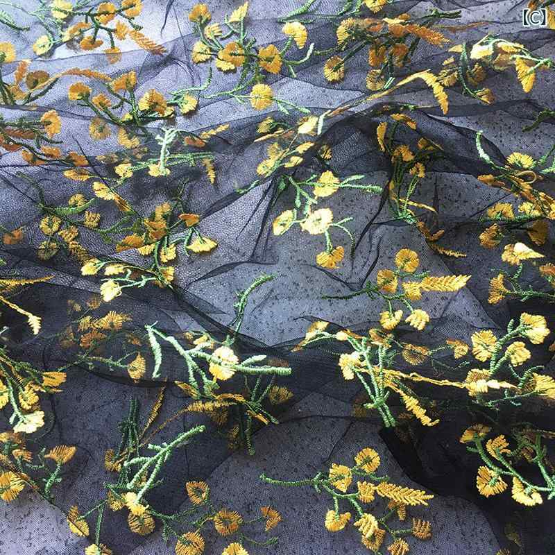 セキュアデポの布料 刺繍 生地 手芸 メッシュ チュール レース 迎春花 植物 花柄 シースルー 軽量 薄手 春夏 ドレス シャツ 舞台衣装 ソファーカバー テーブルクロス インテリア ハンドメイド 緑 白 黒 白 黒 白 黒 白 黒 白 黒 白 黒 白 黒 白 黒｜アングル3