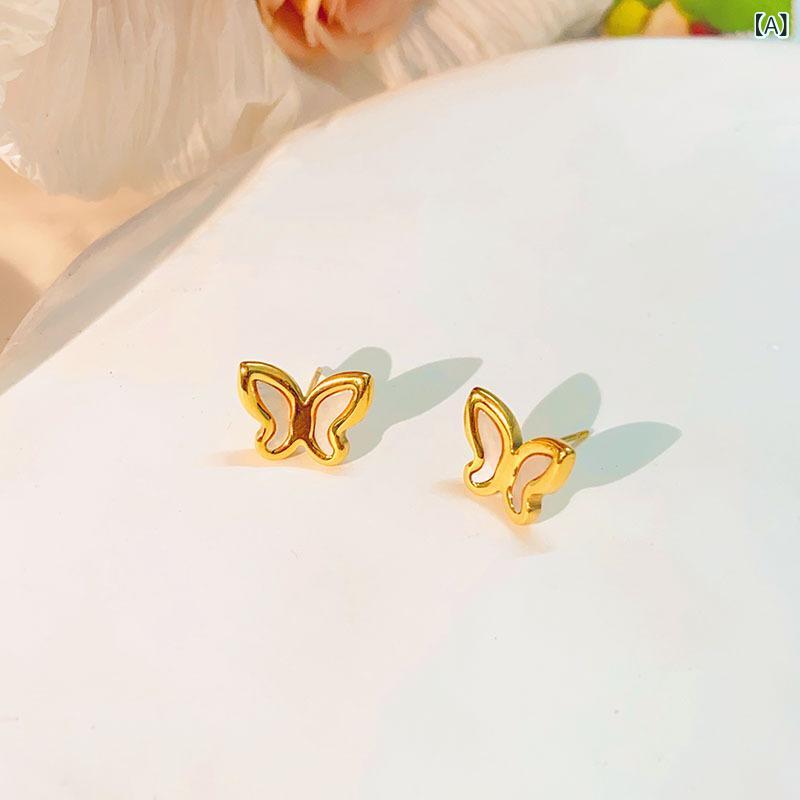 ピアス レディース ゴールド 蝶 貝殻 シェル 金属アレルギー対応 チタンポスト 小...