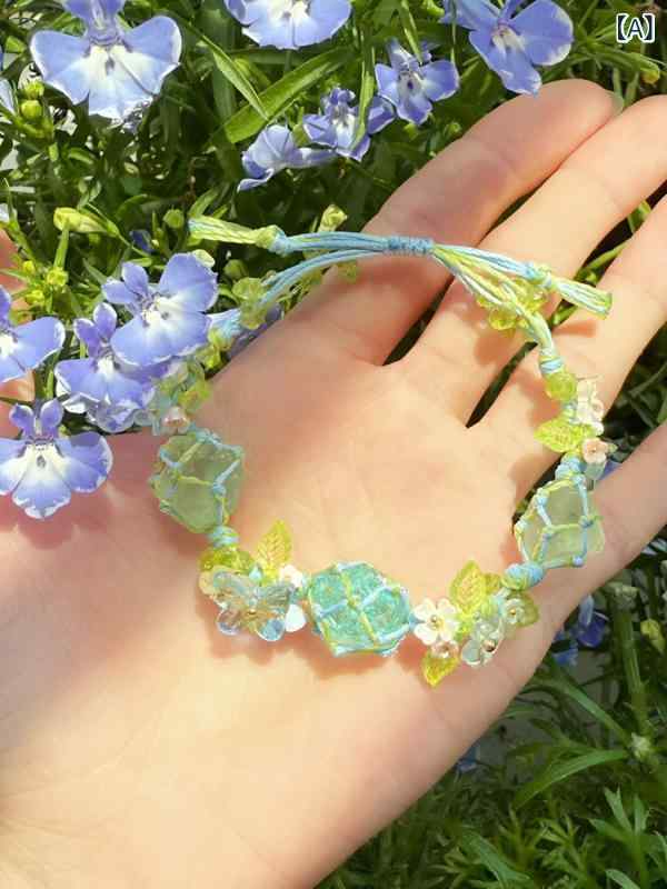 ブレスレット レディース ハンドメイド ブルー 琉璃 フローライト 桜 花 モチーフ ...