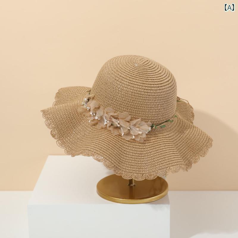 ・カテゴリ: 遮阳帽・デザイン: 英文字母・帽子の形: 圆顶・つばの広さ: 大檐・カラー展開: 卡其色, 米色, 奶白色, 藍色・サイズ展開: M（56-58cm）・機能: 防晒, 遮阳・スタイル: 休闲风・素材: 纸草・スタイルの分類: 时尚通勤・加工技術: 手工编织, 镶钻・デザインの分類: 字母/数字/文字