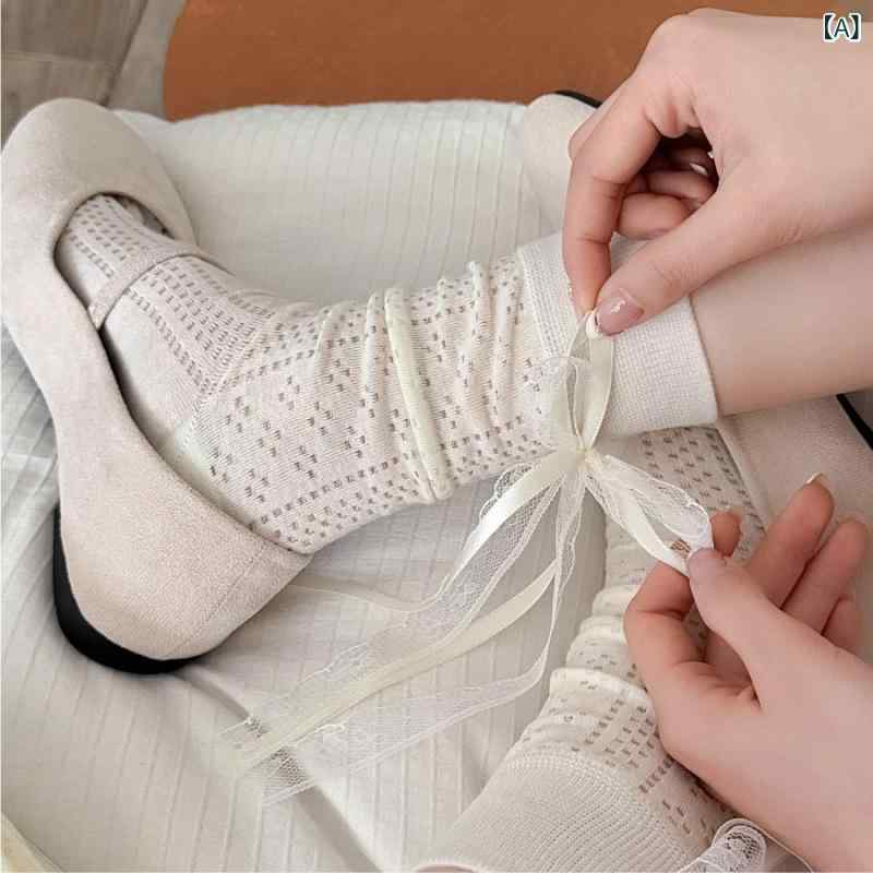 ・カテゴリ: ルーズソックス・スタイル: 筒型・柄: 無地・厚さ: 薄手・性別: 男女兼用・対象年齢: 青年（18-40歳）・主な素材: 綿 70%・レッグ長: ミドル丈・針数: 200N・工芸: メッシュ・カラー展開: 点点小花,小花,愛心,波浪,両虚線,麦穂・サイズ展開: フリーサイズ