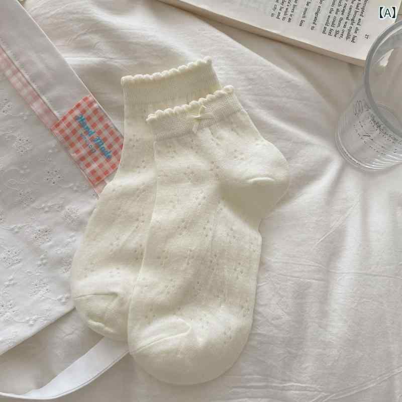 靴下 レディース 春夏 メッシュ シースルー 透け感 吸汗 コットン かわいい フリル リボン くるぶし ソックス ショートソックス カジュアル 通学 おしゃれ