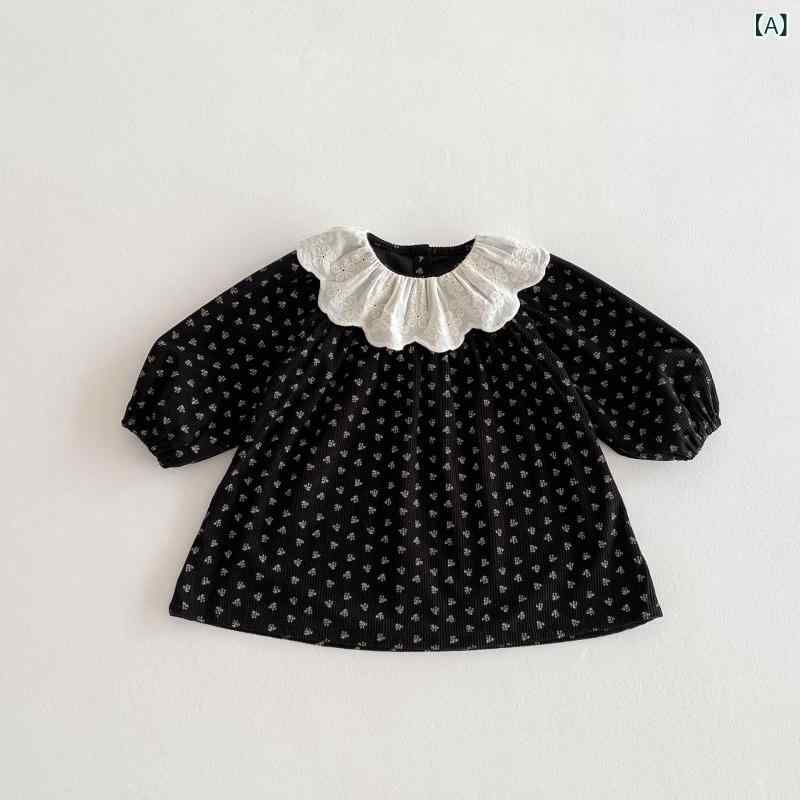 ・カテゴリ: 子供用ワンピース・スタイル: 韓国風・主な素材: ポリエステル・対象性別: 女の子・対象年齢: 3〜8歳（100〜140cm）・柄: 花柄・袖丈: 長袖・スカートのデザイン: Aラインワンピース・テイスト: キュート・カラー展開: ブラック・対応身長: 90cm、100cm、110cm、120cm、130cm