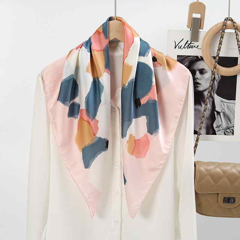 スカーフ レディース 春夏 おしゃれ サテン シルク調 スクエア 正方形 大判 絵画風...