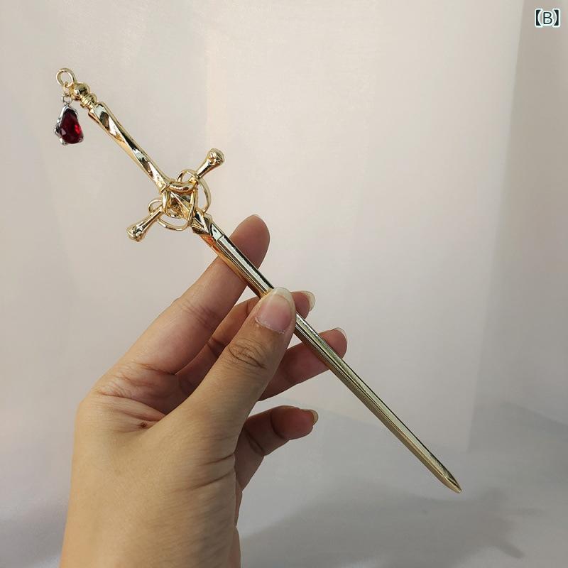 かんざし レディース 一本差し 髪飾り ヘアアクセサリー レトロ 中国風 剣モチーフ タッセル 揺れる チャイナドレス向け まとめ髪 盤髪 シンプル メタルの商品画像 2
