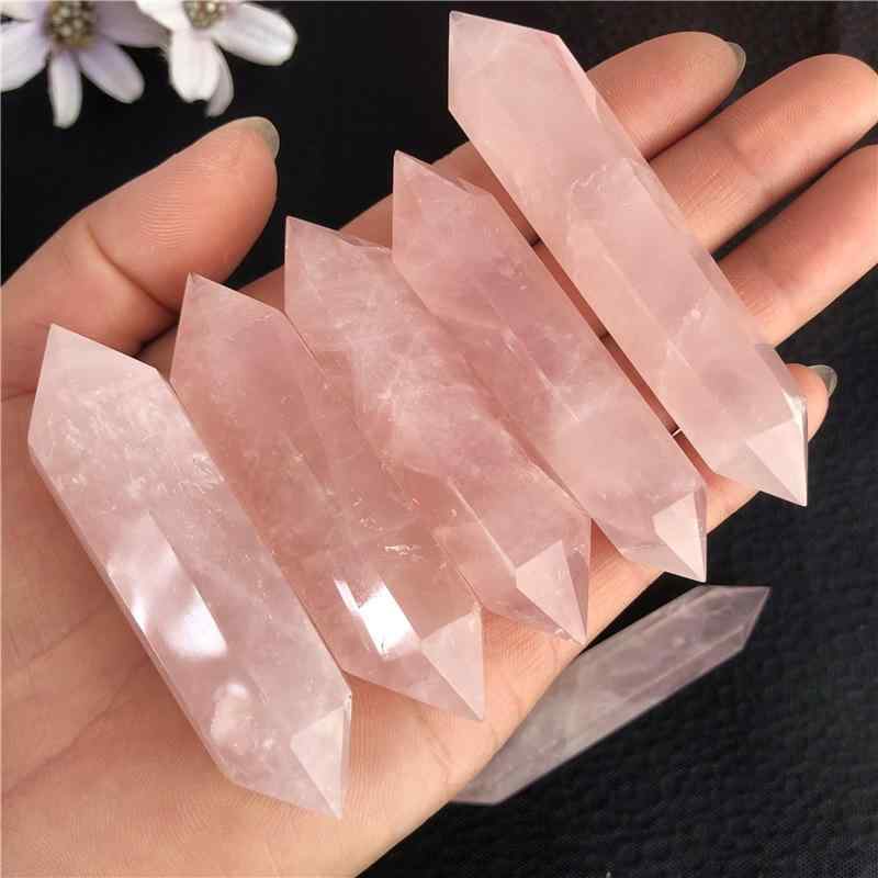 ネックレス ペンダント レディース 天然石 ローズクォーツ 六角柱 ダブルポイント ピンク 水晶 鉱物 原石 パワーストーン 浄化 お守り 幸運 現代風 シンプル おしゃれ