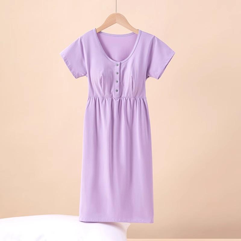 ワンピース レディース 授乳服 前開き マタニティ パジャマ ルームウェア 半袖 胸パッド付き 大きいサイズ Aライン コットン 部屋着 産前産後 かわいい