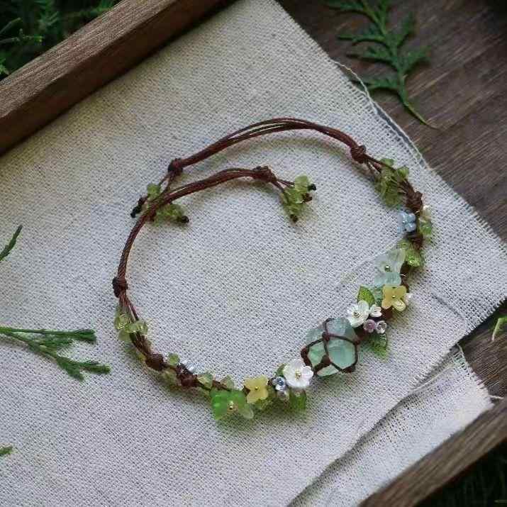 ブレスレット レディース 編み込み 蛍石 手作り ハンドメイド グリーン フローライ...
