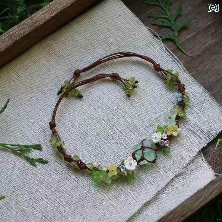 ブレスレット レディース 編み込み 蛍石 手作り ハンドメイド グリーン フローライ...