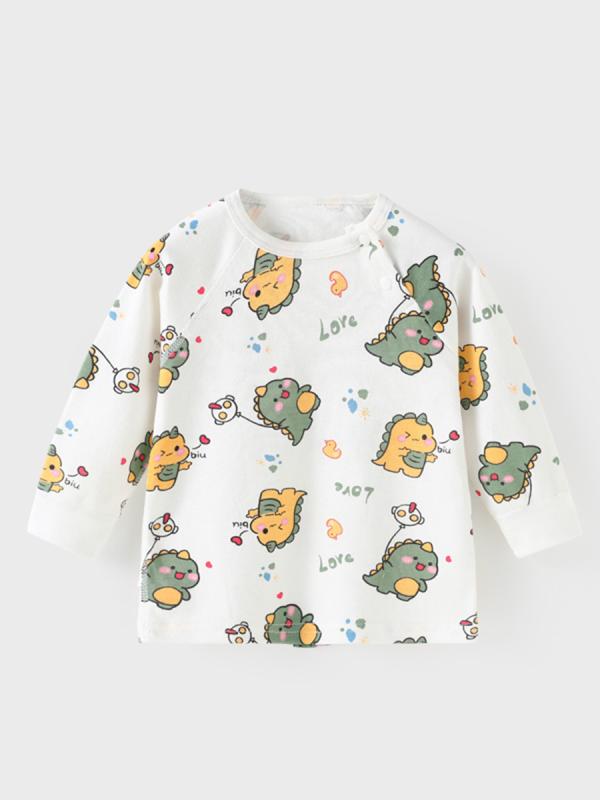 Tシャツ ベビー キッズ 長袖 春秋 コットン ラウンドネック プリント ボーダー トップス インナー 男の子 女の子 かわいい