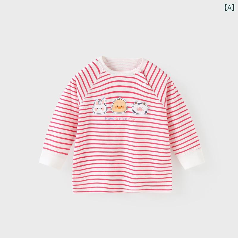 セキュアデポのTシャツ ベビー キッズ 長袖 春秋 コットン ラウンドネック プリント ボーダー トップス インナー 男の子 女の子 かわいい｜アングル2