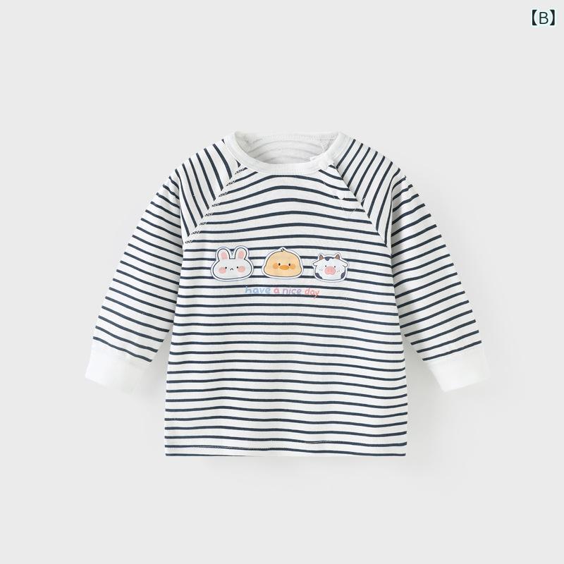 セキュアデポのTシャツ ベビー キッズ 長袖 春秋 コットン ラウンドネック プリント ボーダー トップス インナー 男の子 女の子 かわいい｜アングル3