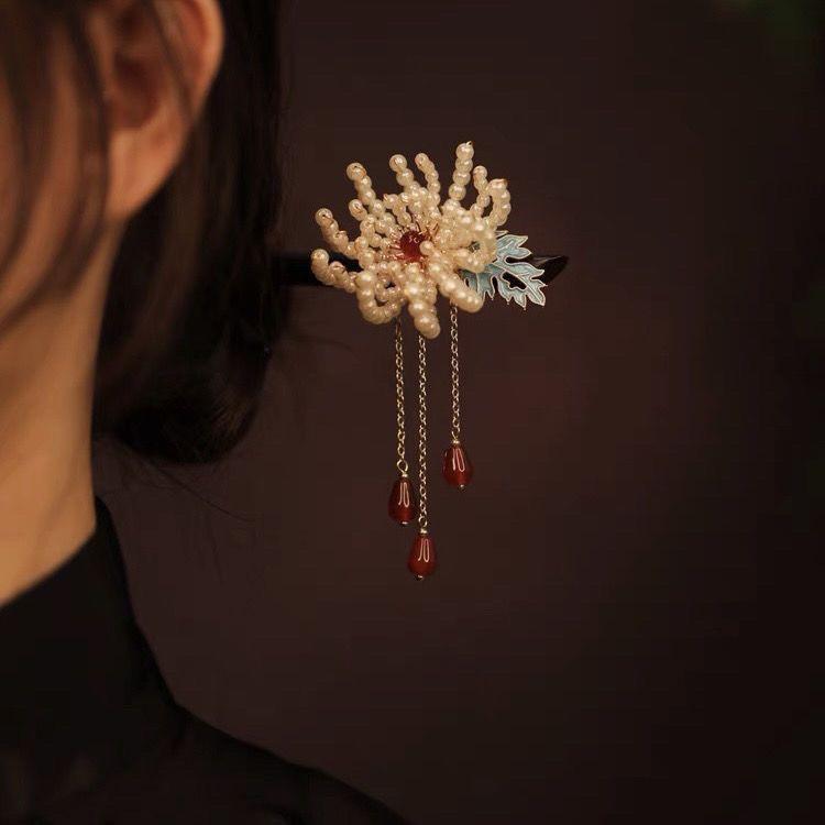 かんざし レディース ヘアアクセサリー 檀木製 木製 一本差し コーム 花 フラワー...