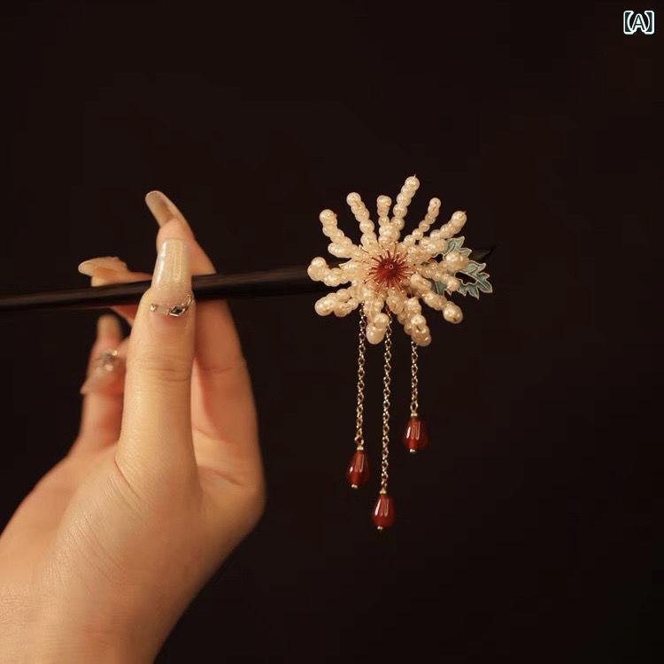 かんざし レディース ヘアアクセサリー 檀木製 木製 一本差し コーム 花 フラワー...