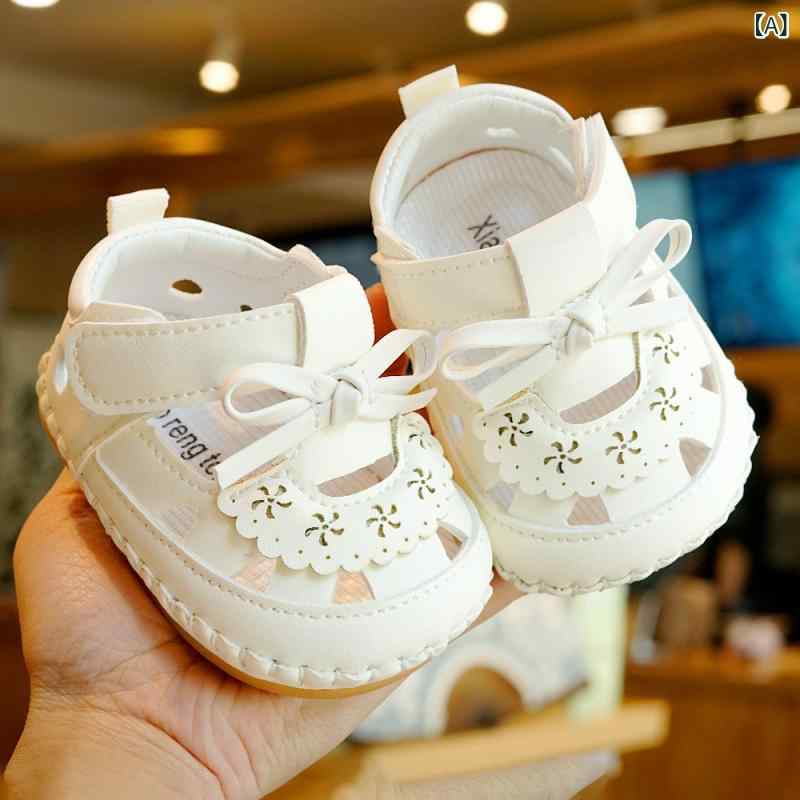 セキュアデポのサンダル ベビー 女の子 1歳 未満 ファーストシューズ 滑り止め 通気性 PVC レザー リボン プリンセス かわいい 夏｜アングル2