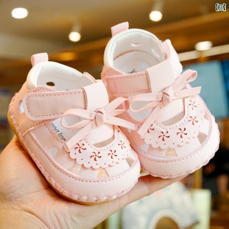 セキュアデポのサンダル ベビー 女の子 1歳 未満 ファーストシューズ 滑り止め 通気性 PVC レザー リボン プリンセス かわいい 夏｜アングル3