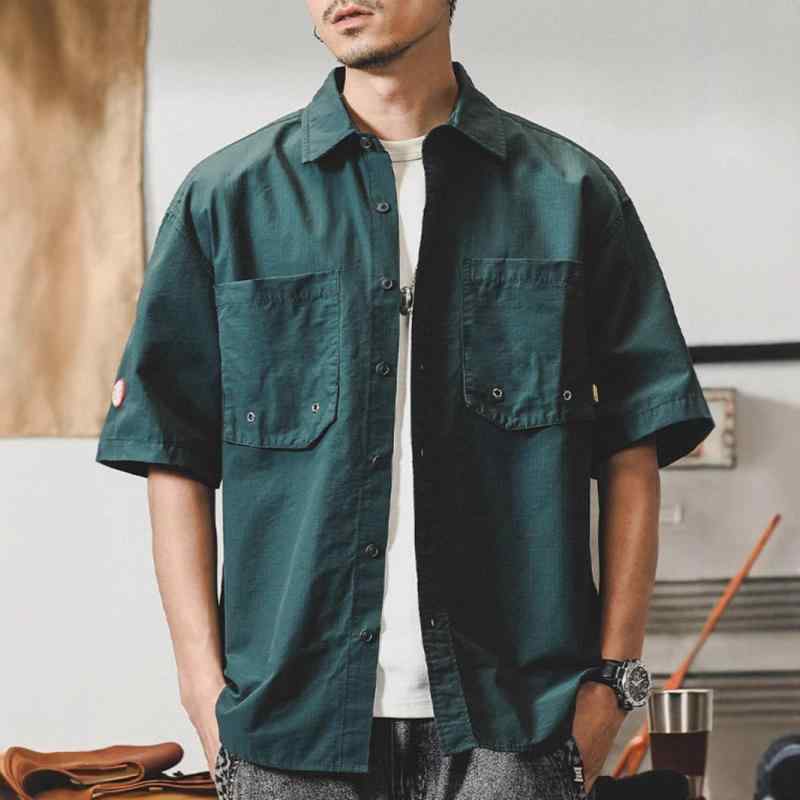 シャツ メンズ 半袖 春夏 カジュアル ミリタリー アウトドア ワークシャツ コットン 混紡 耐摩耗 涼しい 快適 ゆったり 襟付き 無地 通勤 通学 トップス アウター トップス アウター ジャケット ポケット付き カーキ