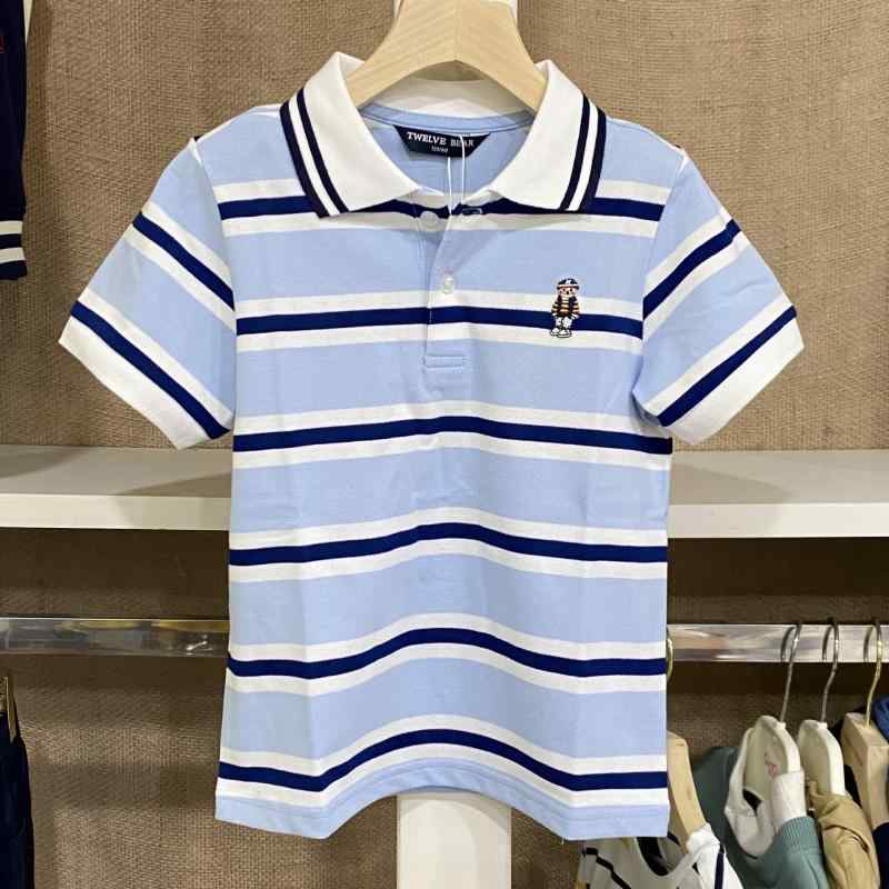 POLOシャツ キッズ 男の子 半袖 Tシャツ ボーダー柄 クマ 鹿の子素材 トップス カジュアル 通学着 通園着 アウトドア