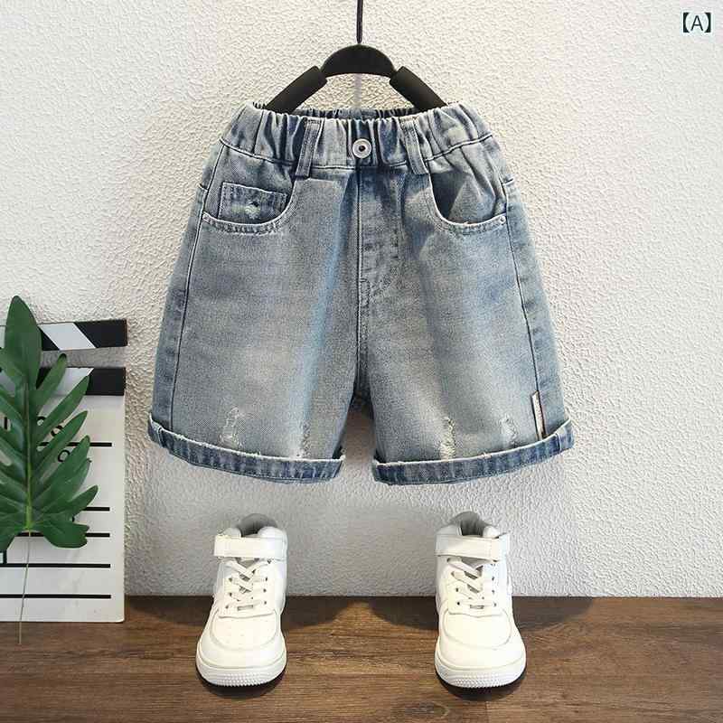 ハーフパンツ キッズ 男児 デニムパンツ 五分丈 薄手 涼しい ウエストゴム 動きやすい カジュアル 夏物 ブルー 90-150cm