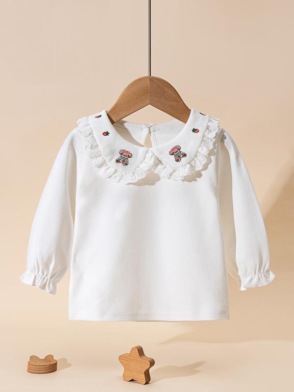Tシャツ キッズ 女の子 トップス カットソー 子供服 ベビー服 長袖 春秋 白 丸襟 ...