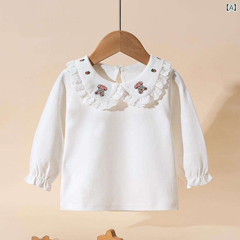 Tシャツ キッズ 女の子 トップス カットソー 子供服 ベビー服 長袖 春秋 白 丸襟 ...