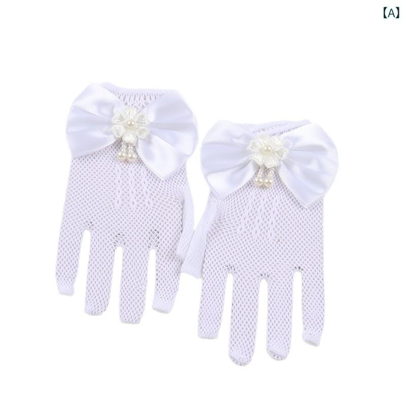 手袋 キッズ 女の子 子供 フォーマル レース フィンガーレス リボン メッシュ 発表...