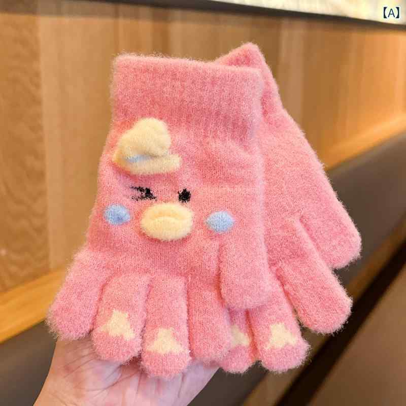 手袋 キッズ 子供用 防寒 手袋 裏起毛 暖かい 5歳から15歳 ニット かわいい キャラ...