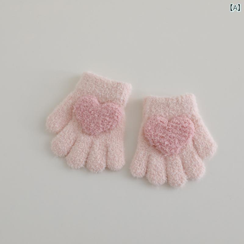 手袋 キッズ 女の子 秋冬 防寒 保暖 ニット バイカラー ハート かわいい 指あり 1歳 2歳 3歳 伸縮 暖かい