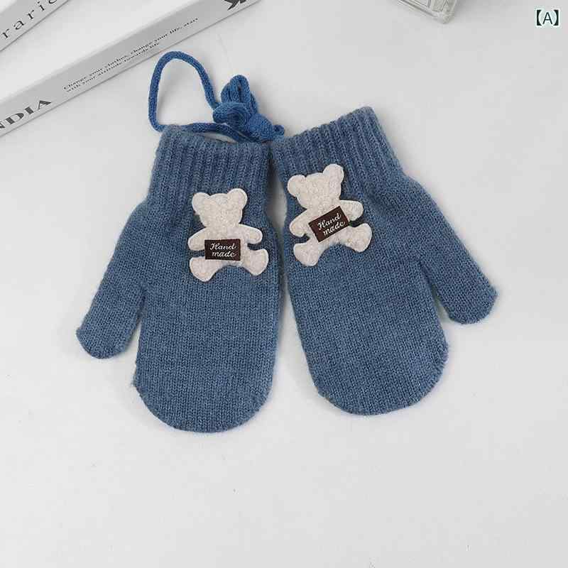 手袋 キッズ ニット 手袋 ネックストラップ付き ミトン 裏起毛 暖かい 防寒 紐付き 子供 男の子 女の子 ベビー 2才 3才 4才 5才 6才 通学 通園 かわいい キャラクター