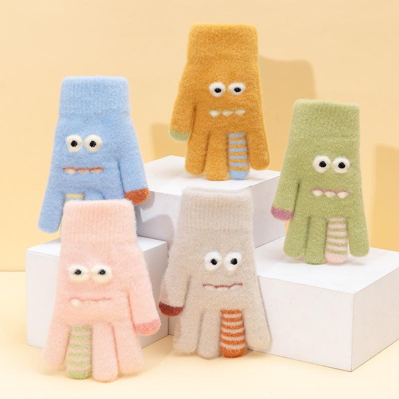 手袋 キッズ 男の子 冬 5本指 防寒 暖かい ニット 厚手 通学 アウトドア かわいい