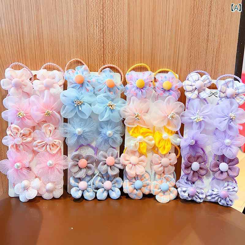 ・カテゴリ: ヘアゴム・スタイル: スイート・柄: 花・カラー展開: ブルー、イエロー、パープル、ピンク・タイプ: 高弾力