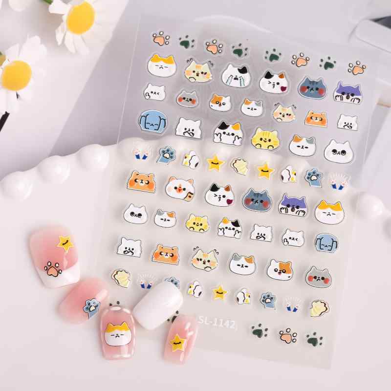 ネイルシール 5D 浮雕 立体 猫 かわいい フルーツ ネイルアート 貼るだけ セルフネ...