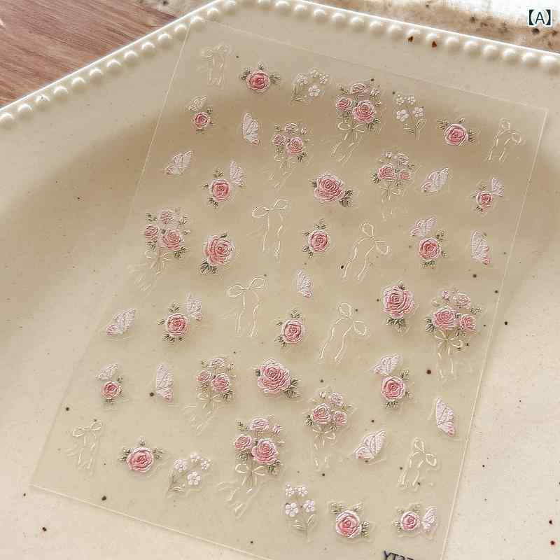 ネイルシール レディース 3D 立体 浮雕 バラ 蝶 花 バックグライドタイプ セルフネ...
