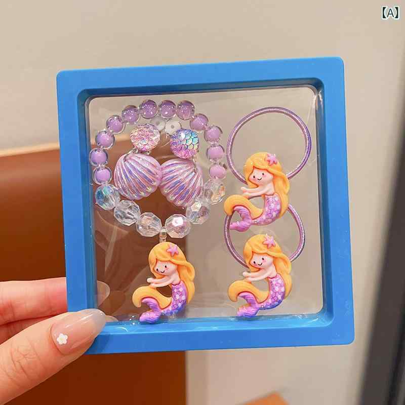 ヘアアクセサリー キッズ 女の子 ヘアゴム カチューシャ ブレスレット イヤリング 5点セット 人魚 貝殻 プリンセス かわいい