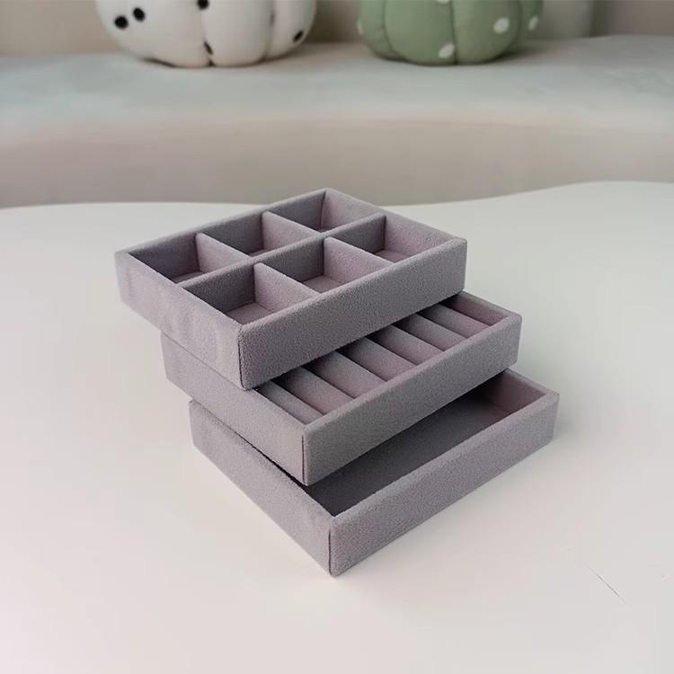 収納ボックス アクセサリー レディース ジュエリーケース 指輪 ピアス イヤリング 小物入れ ベルベット調 ミニサイズ 引き出し用 仕切り トレイ グレー