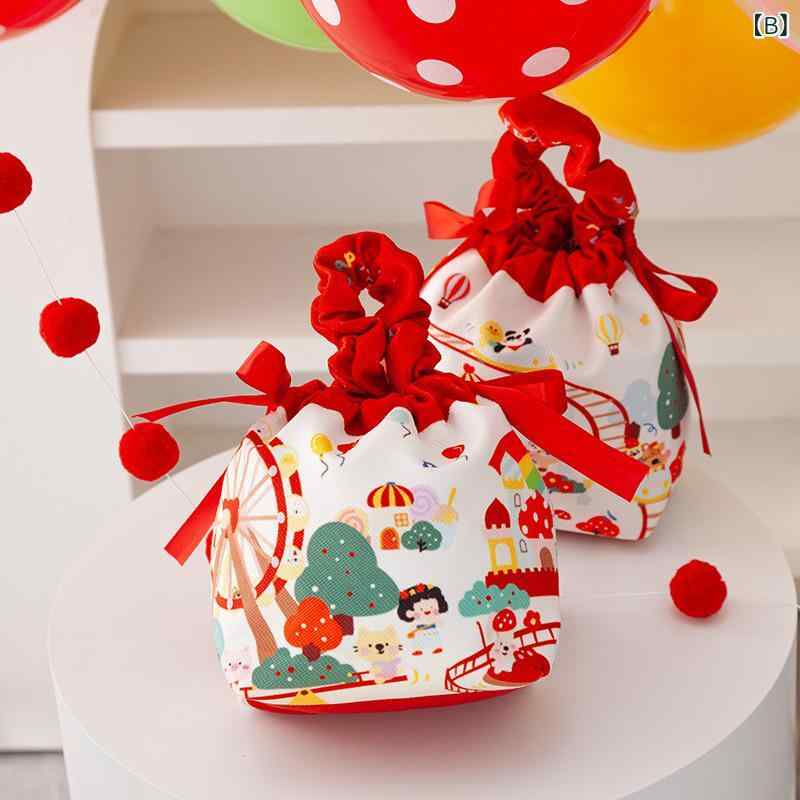セキュアデポのギフトバッグ キッズ 丸型 巾着袋 ベルベット かわいい 出産祝い お祝い 誕生日 プレゼント ラッピング｜アングル2