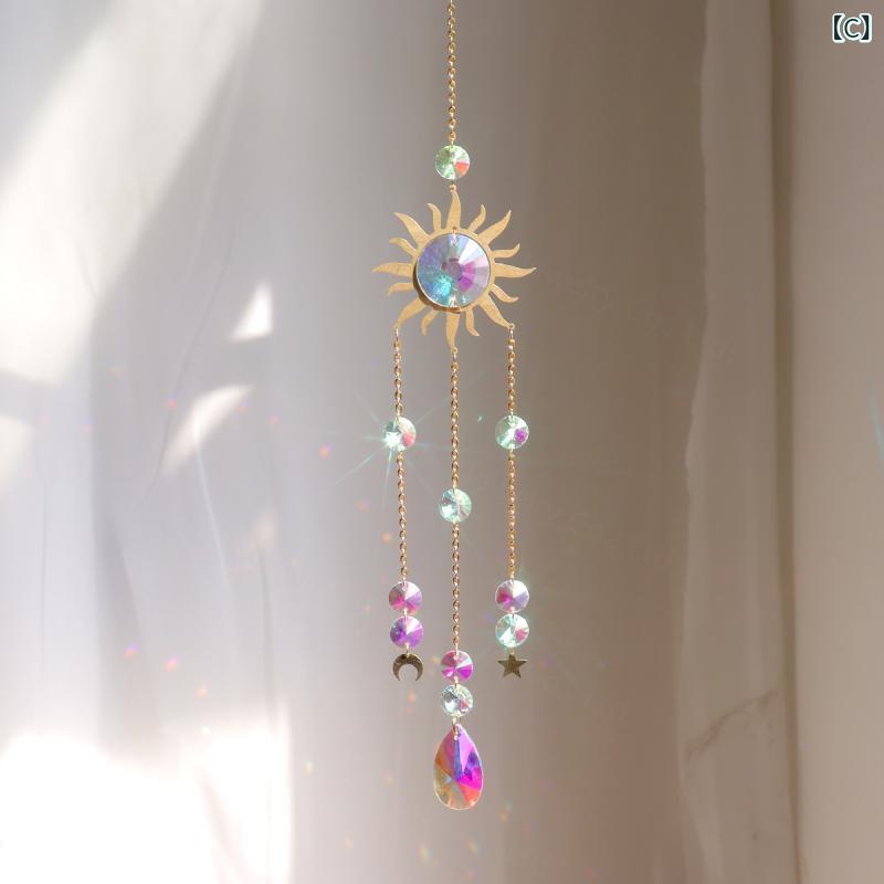 風鈴 壁掛け インテリア 金属 太陽モチーフ 水晶 クリスタル チェーン 吊り下げ 飾り おしゃれ モダン シンプル ベランダ 部屋 デコの商品画像 3
