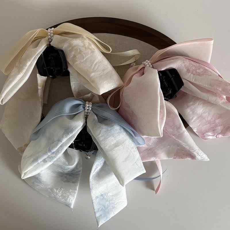 ヘアクリップ レディース リボン パール タッセル 髪留め バレッタ まとめ髪 ハー...