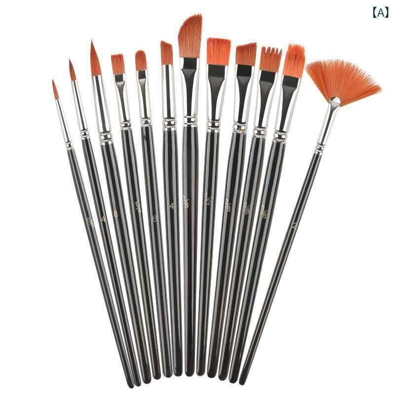 画筆 セット 12本セット 水彩画 アクリル画 油絵 ペイントブラシ 木製 丸筆 平筆 ...