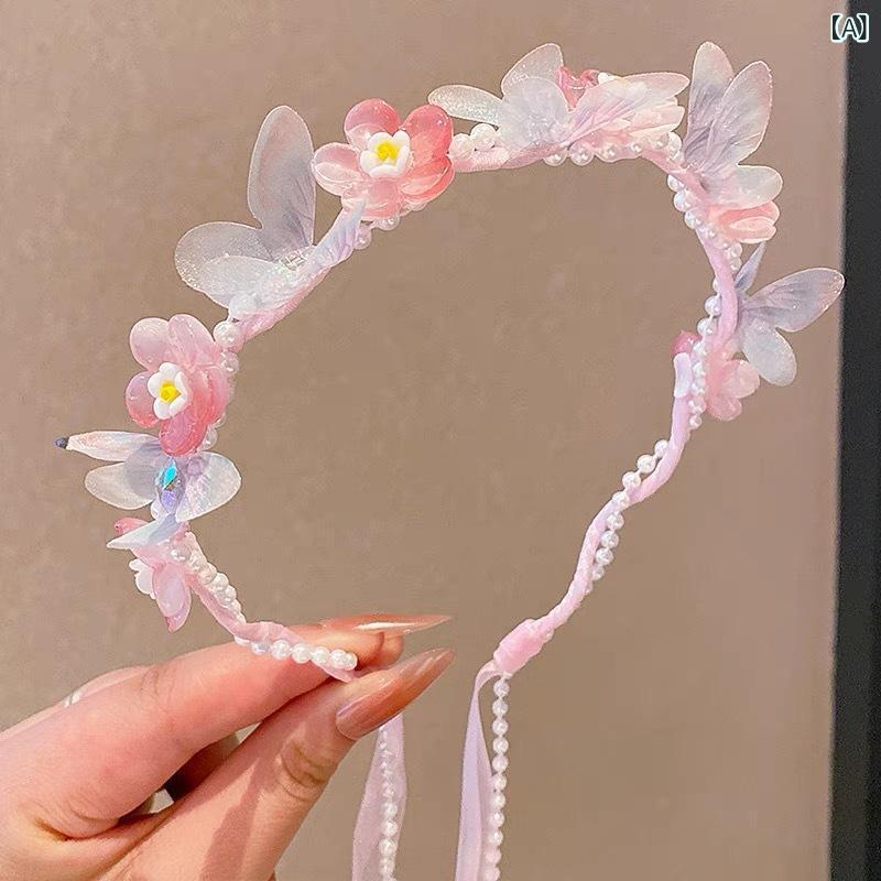カチューシャ キッズ 女の子 ヘアアクセサリー 髪飾り 花 蝶 リボン 和風 中華風 チャイナドレス プリンセス フォーマル 発表会 七五三 かわいい おしゃれ