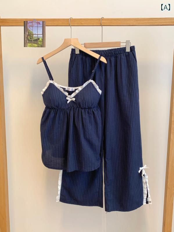 パジャマ ペア レディース メンズ 春夏 半袖 ルームウェア Vネック ノースリーブ 長ズボン 快適 通気性 部屋着 カジュアル ストライプ柄