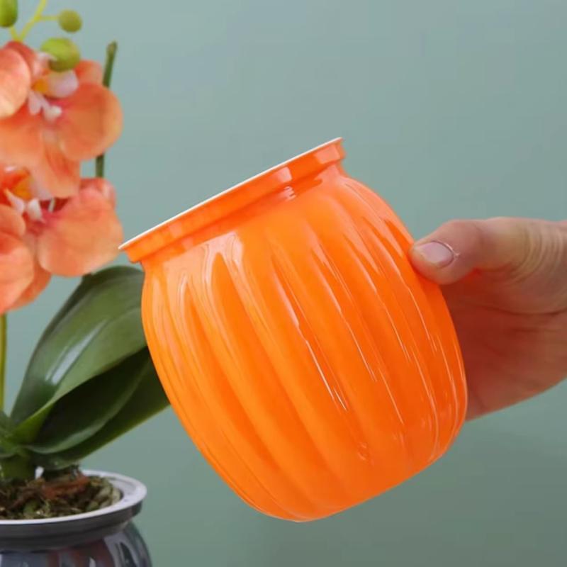 花盆 おしゃれ 植木鉢 透明 かぼちゃ型 厚手 樹脂 吸水 給水鉢 観葉植物 多肉植物 卓上 置物 モダン オフィス