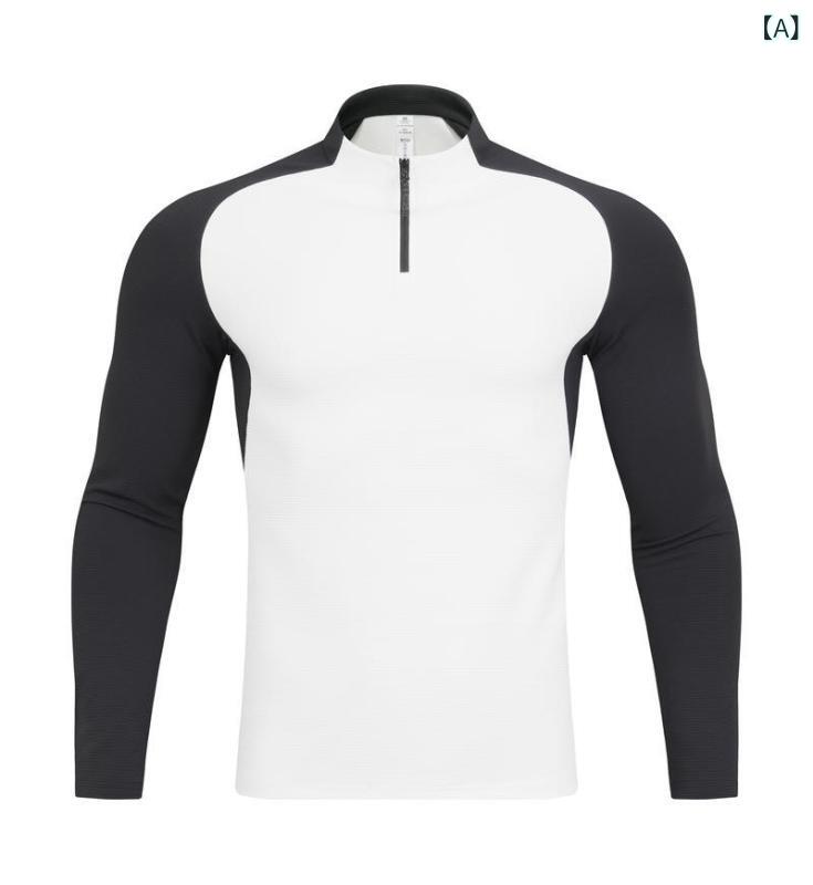 Tシャツ メンズ 秋冬 長袖 ハーフジップ スポーツウェア 運動 ランニング フィットネス スタンドカラー ポリエステル 立ち襟 無地 カジュアル
